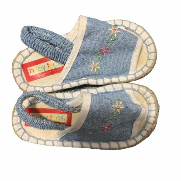 Vintage Baby Togs Chambray Floral Embroidered Sandals 24 Months - Picture 3 of 4